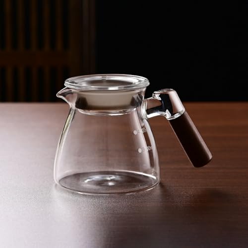 JIKANNOYA コーヒードリッパー ハンドドリップセット コーヒーサーバー 割れない 高ホウ素シリカガラス材料 耐熱ガラス 直火対応 耐寒性 蓋付き 木製ハンドル ドリッパー 電子レンジ·食洗機対応 コーヒー用品 目盛り付き 洗いやすい 多用途 家用 喫茶店 1~4杯用 AQKF28N
