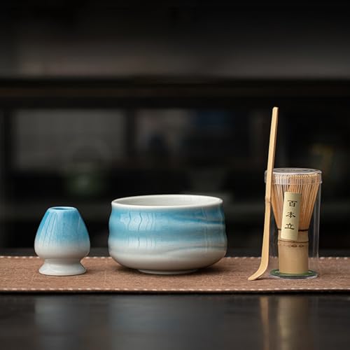 JIKANNOYA 抹茶 セット 抹茶セット 自宅用 茶道具 初心者 お点前セット 抹茶 陶器 抹茶茶碗 茶杓 茶杓立て 茶せん 百本立 茶筅立て くせ直し 綿茶巾 抹茶篩 茶道セット matcha set for beginners お手入れも簡単 母の日 父の日 誕生日 贈り物セット おしゃれ 500ml AQCJ84