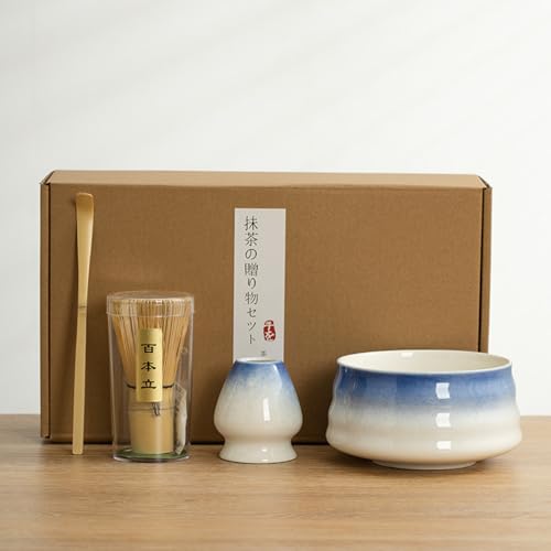 JIKANNOYA 抹茶セット お点前セット 茶道具 セット 4点セット 茶杓 茶筅 茶せん 百本立 茶筅立て くせ直し 初心者 お手入れも簡単 母の日 父の日 誕生日 贈り物 500ml