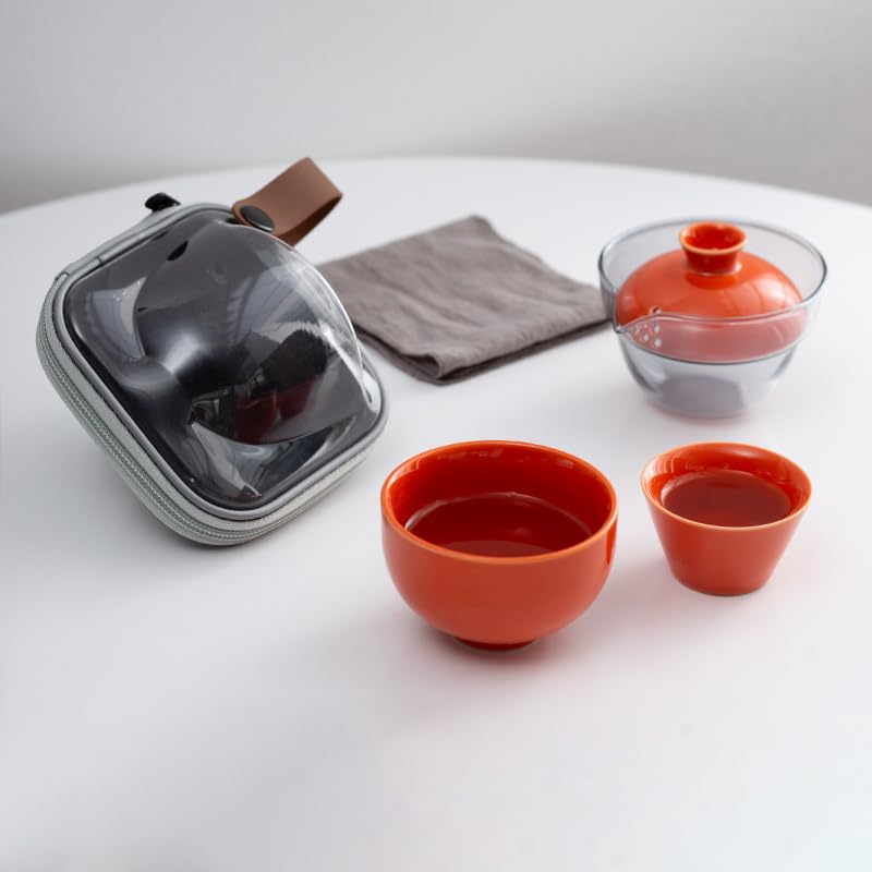 JIKANNOYA 中国茶器セット 茶器 茶具 磁器 湯呑み 急須 セット 携帯 台湾茶器 旅行ティーセット 茶の入れ 携帯用茶具 車載旅行茶器セット 収納バッグ付き 初心者 おしゃれ 軽量 お出かけ用 旅行 お手入れも簡単 母の日 父の日 誕生日 贈り物 AQZGCJ09