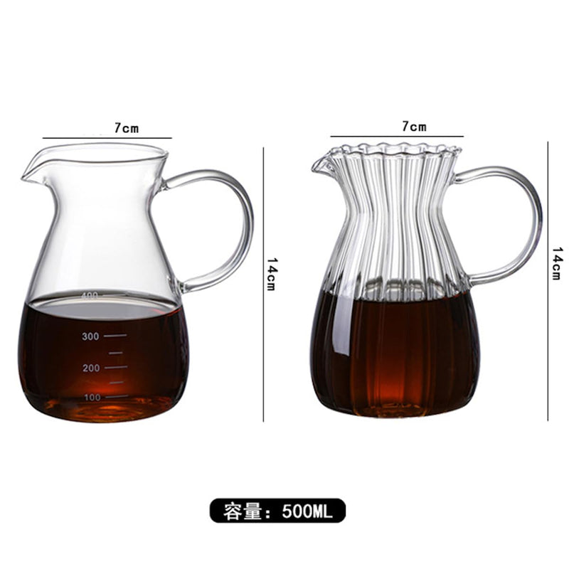 JIKANNOYA コーヒーサーバー 割れない コーヒー サーバー 高ホウ素シリカガラス 耐熱ガラス 直火対応 耐寒性 コーヒーポット 目盛り付き 透明 電子レンジ 食洗機対応 コーヒー用品 使いやすい 洗いやすい 多用途 家用 喫茶店 1~3杯用 500ml KF33