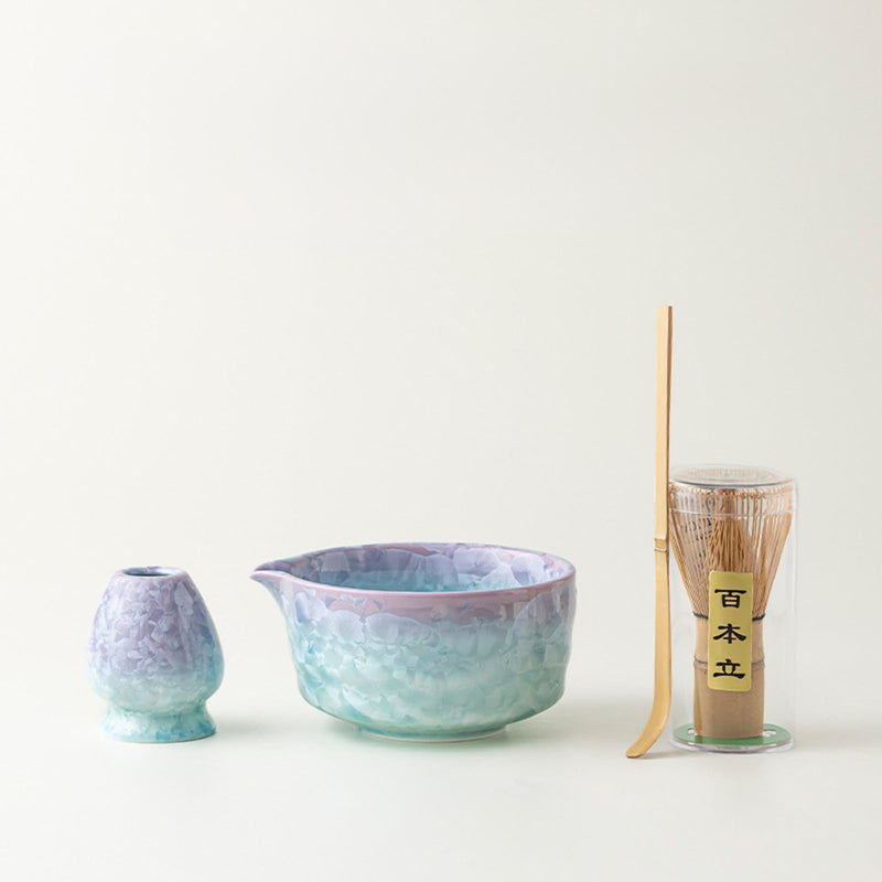 JIKANNOYA 抹茶 セット matcha set 初心者 茶道具 4点セット 陶器 抹茶茶碗 bowl 茶杓 茶せん 百本立 whisk 茶筅立て くせ直し お手入れも簡単 自宅用 ceremony 母の日 父の日 誕生日 贈り物 gift おしゃれ cute 高級 おうち時間グッズ 氷裂貫入釉薬シリーズ CJ188