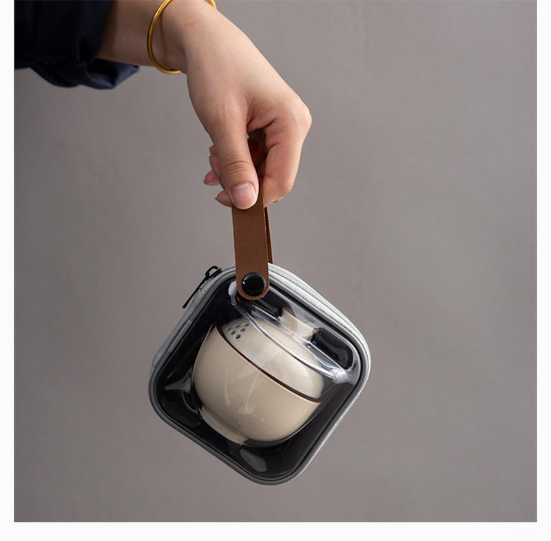 JIKANNOYA 中国茶器セット 茶器 茶具 磁器 湯呑み 急須 セット 携帯 台湾茶器 旅行ティーセット 茶の入れ 携帯用茶具 車載旅行茶器セット 収納バッグ付き 初心者 おしゃれ 軽量 お出かけ用 旅行 お手入れも簡単 母の日 父の日 誕生日 贈り物 AQZGCJ09