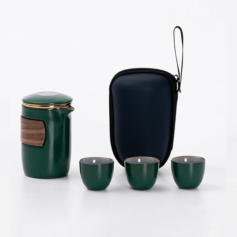 JIKANNOYA 中国茶器セット 茶器 茶具 磁器 湯呑み 急須 セット 携帯 台湾茶器 旅行ティーセット 茶の入れ 携帯用茶具 車載旅行茶器セット 収納バッグ付き 初心者 高級 おしゃれ 軽量 お出かけ用 旅行 お手入れも簡単 母の日 父の日 誕生日 贈り物 AQZGCJ06