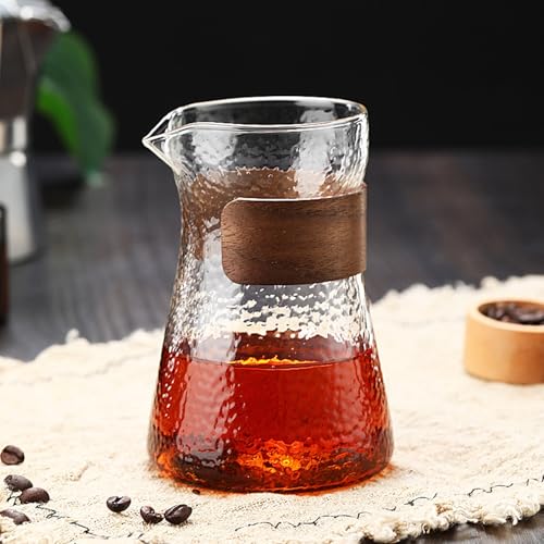 JIKANNOYA コーヒーサーバー 割れない コーヒー サーバー 高ホウ素シリカガラス 耐熱ガラス 直火対応 耐寒性 クルミ材 コーヒーポット 透明 割れないコーヒーサーバー 電子レンジ 食洗機対応 コーヒー用品 使いやすい 洗いやすい 多用途 家用 喫茶店 1~3杯用 500ml