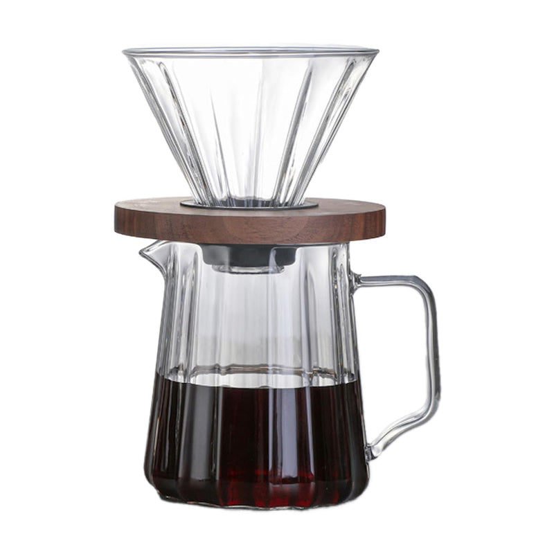 JIKANNOYA コーヒードリッパー ハンドドリップセット コーヒーサーバー 割れない 高ホウ素シリカガラス材料 耐熱ガラス 直火対応 耐寒性 ドリッパー 電子レンジ·食洗機対応 コーヒー用品 洗いやすい 多用途 家用 喫茶店 1~4杯用 550ml