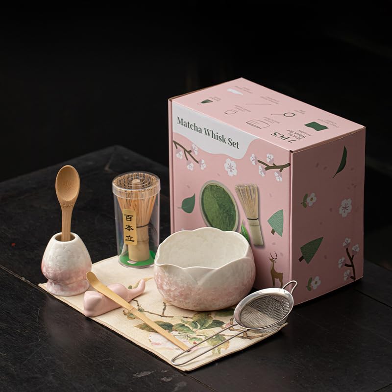 JIKANNOYA 抹茶セット 抹茶 セット 自宅用 茶道具 初心者 お点前セット 抹茶 陶器 抹茶茶碗 茶杓 ネコ茶杓立て 茶せん 百本立 茶道セット matcha set for beginners お手入れも簡単 母の日 父の日 誕生日 贈り物 おしゃれ 8点セット 氷裂貫入釉薬シリーズ CJ160
