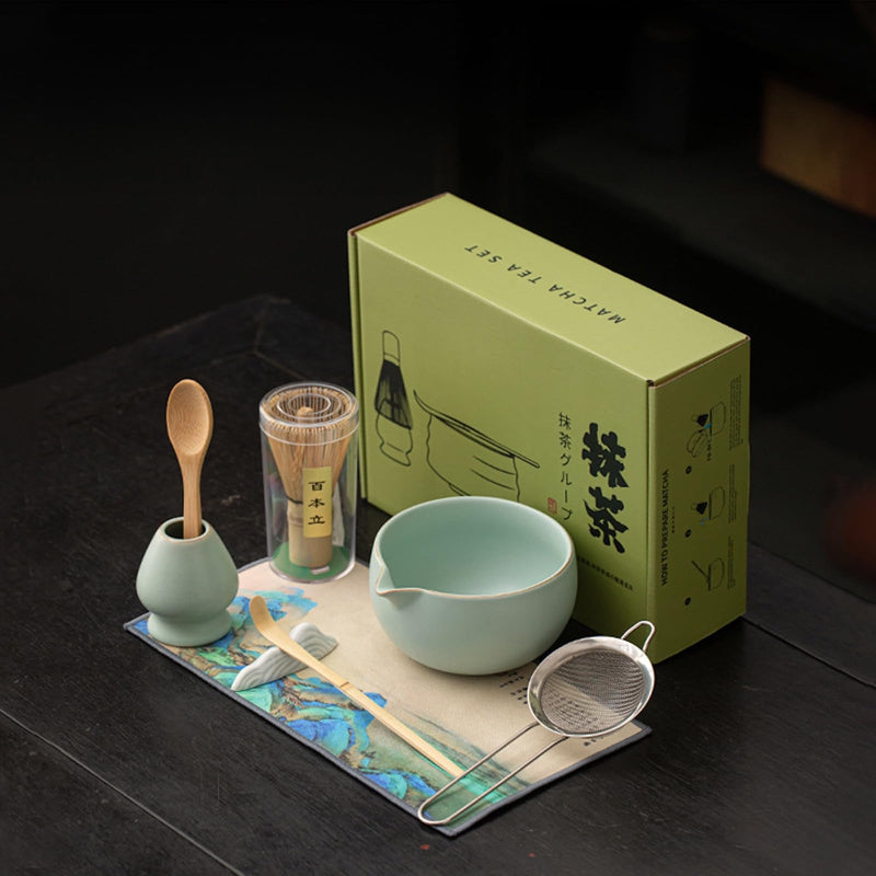 JIKANNOYA 抹茶セット 抹茶 セット 自宅用 茶道具 初心者 お点前セット 抹茶 陶器 抹茶茶碗 茶杓 茶杓立て 茶せん 百本立 茶筅立て くせ直し 綿茶巾 抹茶篩 茶道セット matcha set for beginners お手入れも簡単 母の日 父の日 誕生日 贈り物 おしゃれ CJ200