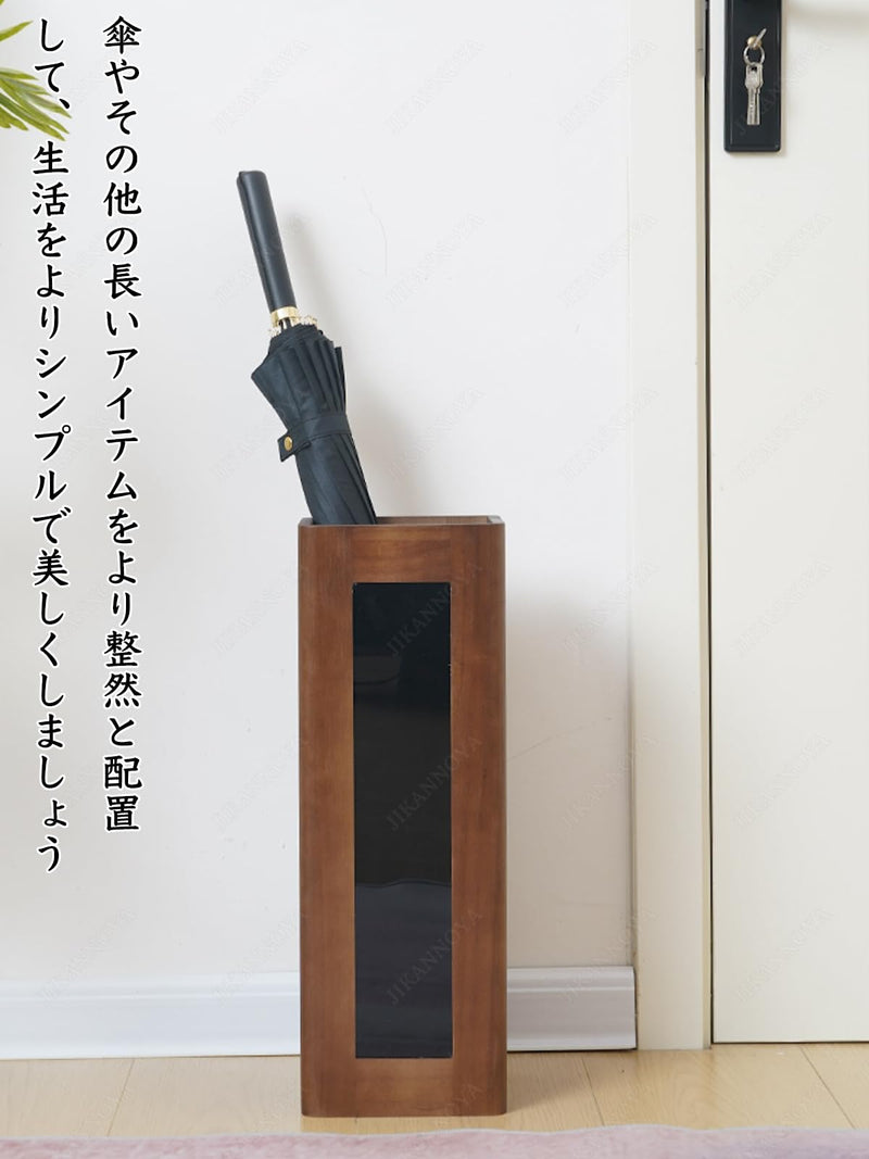 JIKANNOYA 木製 傘立て スリム 倒れない 17.5×17.5×50cm トレー付き 玄関 傘スタンド 長傘/野球バット/ゴルフクラブ利用可能 玄関収納 屋外収納 おしゃれ 多機能 業務用 AQYSSN07