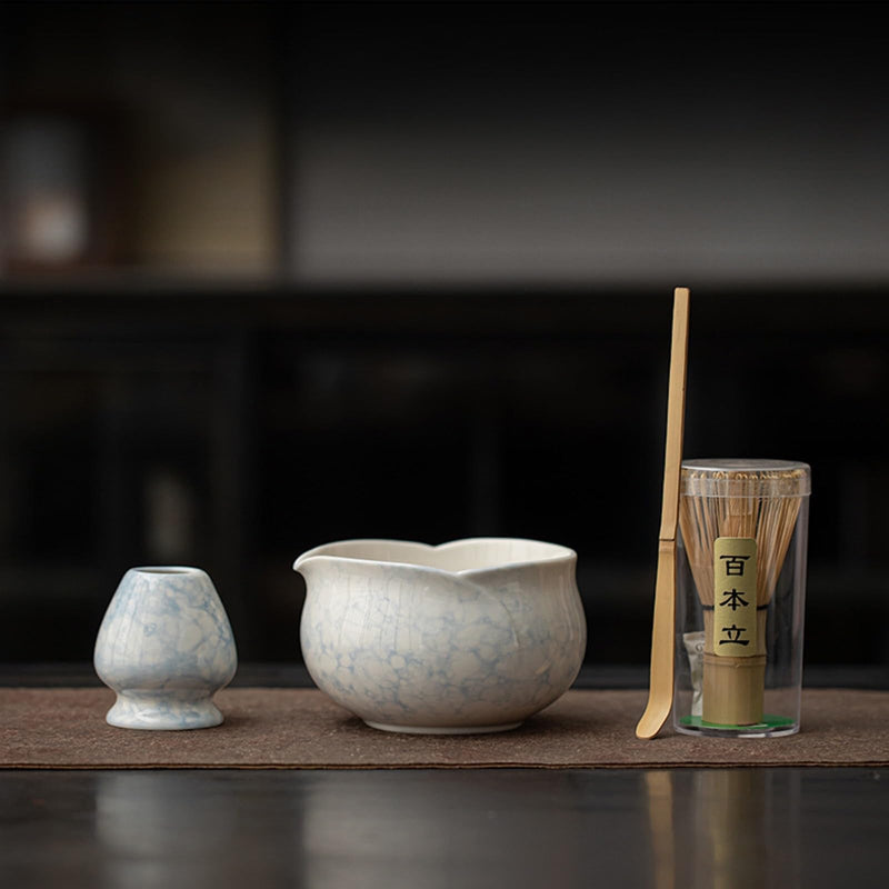 JIKANNOYA 抹茶 セット matcha set 茶道具 4点セット陶器 抹茶茶碗 bowl 茶杓 茶杓立て 茶せん 百本立 whisk 茶筅立て くせ直し 綿茶巾 抹茶篩 お手入れも簡単 初心者 自宅用 ceremony 母の日 父の日 誕生日 贈り物 gift おしゃれ cute 高級 CJ140