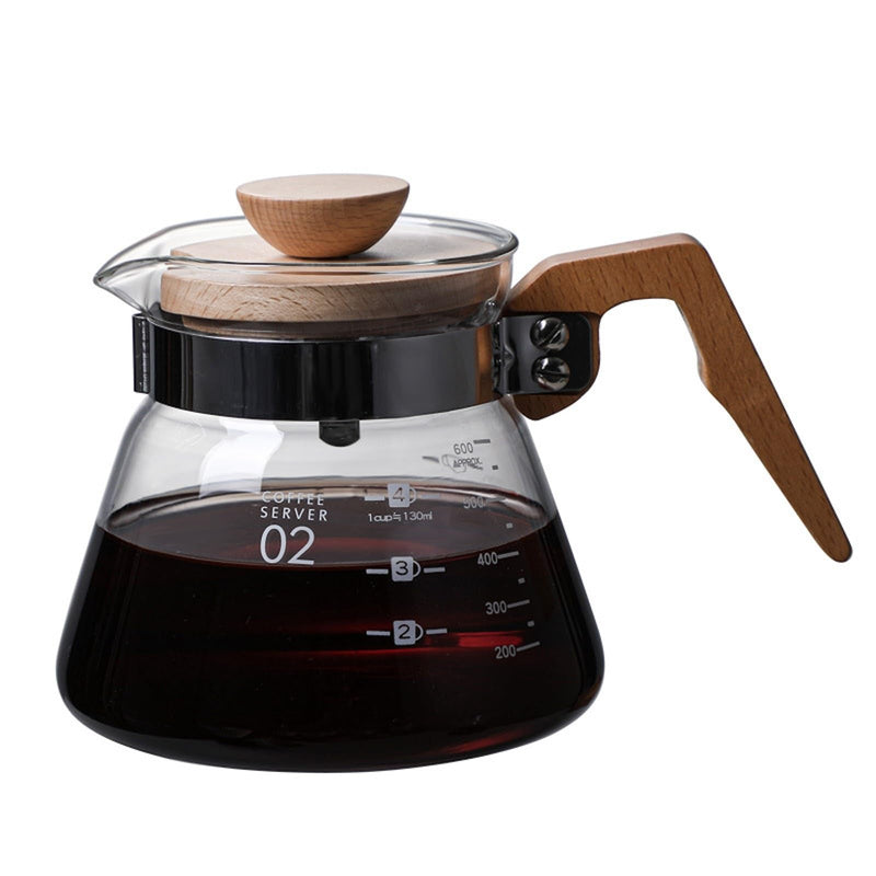 JIKANNOYA コーヒードリッパー ハンドドリップセット コーヒーサーバー 割れない 高ホウ素シリカガラス材料 耐熱ガラス 直火対応 耐寒性 木材 ドリッパー ダイヤモンド 電子レンジ·食洗機対応 コーヒー用品 目盛り付き 洗いやすい 多用途 家用 喫茶店 1~4杯用 AQKF25