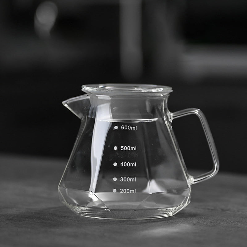 JIKANNOYA コーヒーサーバー 割れない 耐熱ガラス コーヒードリッパー ハンドドリップセット コーヒー サーバー 高ホウ素シリカガラス材料 直火対応 耐寒性 透明 蓋付き 電子レンジ·食洗機対応 目盛り付き コーヒー用品 使いやすい 洗いやすい 多用途 家用 喫茶店 KF32
