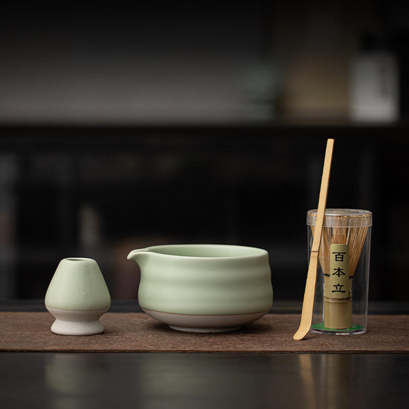 JIKANNOYA 抹茶 セット matcha set 茶道具 4点セット陶器 抹茶茶碗 bowl 茶杓 茶せん 百本立 whisk 茶筅立て くせ直し お手入れも簡単 初心者 自宅用 ceremony 母の日 父の日 誕生日 贈り物 gift おしゃれ cute 高級 おうち時間グッズ 汝窯 CJ156