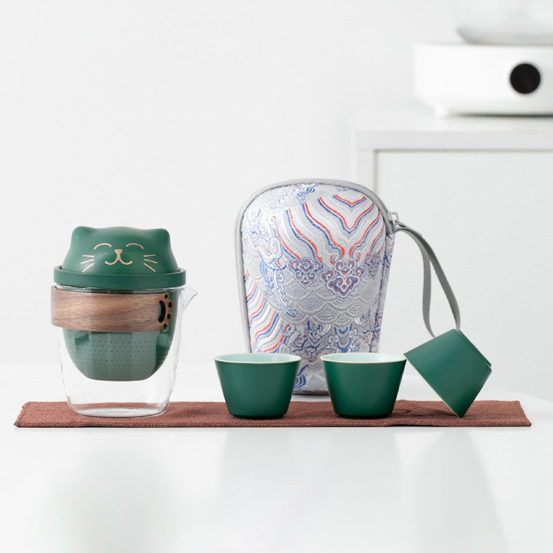 JIKANNOYA 中国茶器セット 茶器 茶具 磁器 急須 湯呑み お茶缶 セット 携帯 台湾茶器 旅行ティーセット 茶の入れ 携帯用茶具 車載旅行茶器セット 収納バッグ付き 初心者 かわいい 高級 おしゃれ 軽量 お出かけ用 旅行 お手入れも簡単 母の日 父の日 誕生日 贈り物 AQZGCJ02