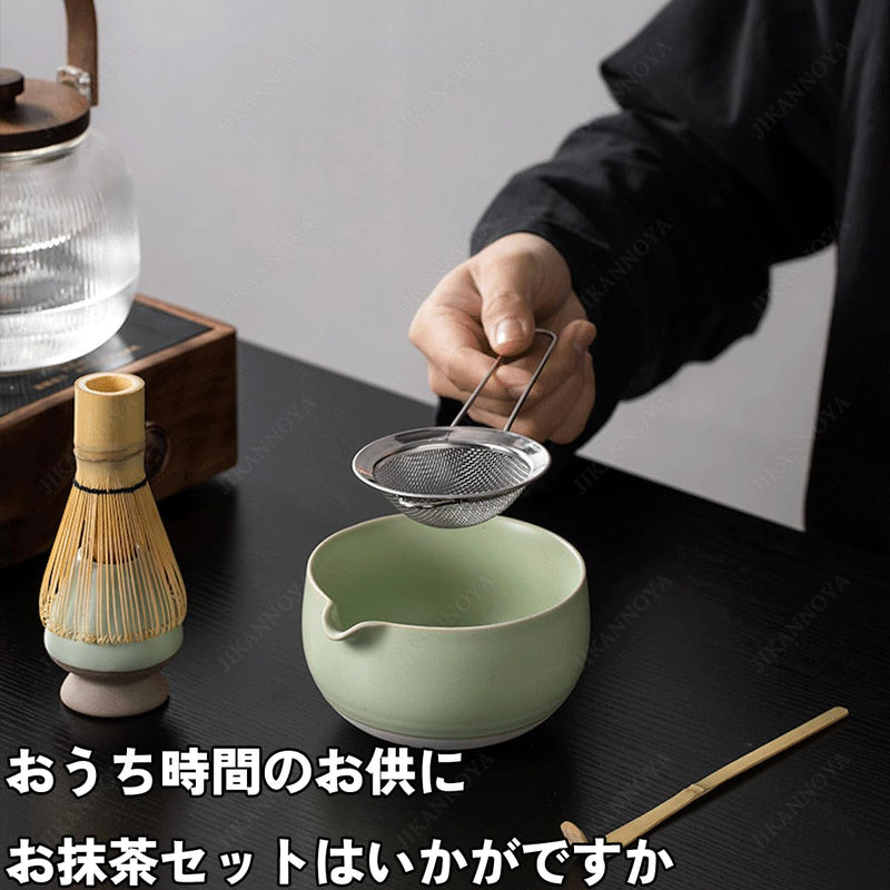 JIKANNOYA 抹茶セット お点前セット 茶道具 セット 5点セット 陶磁器茶碗 注ぎ口付き 茶杓 茶筅 茶せん 百本立 茶筅立て くせ直し 初心者 お手入れも簡単 母の日 父の日 誕生日 贈り物