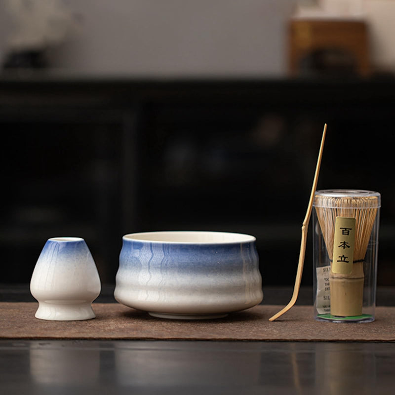 JIKANNOYA 抹茶セット 初心者 お点前セット 茶道具 茶器 セット 4点セット 陶器 抹茶碗 茶杓 茶筅 茶せん 百本立 茶筅立て くせ直し お手入れも簡単 おうち時間グッズ 母の日 父の日 誕生日 贈り物