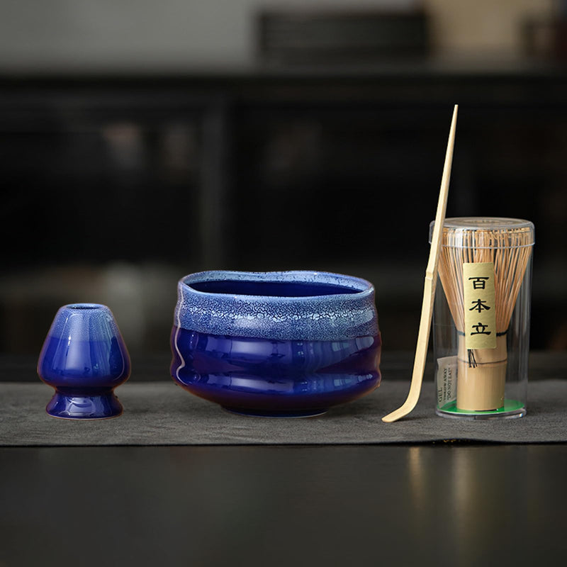 JIKANNOYA 抹茶セット 初心者 お点前セット 茶道具 茶器 セット 4点セット 陶器 抹茶碗 茶杓 茶筅 茶せん 百本立 茶筅立て くせ直し お手入れも簡単 おうち時間グッズ 母の日 父の日 誕生日 贈り物