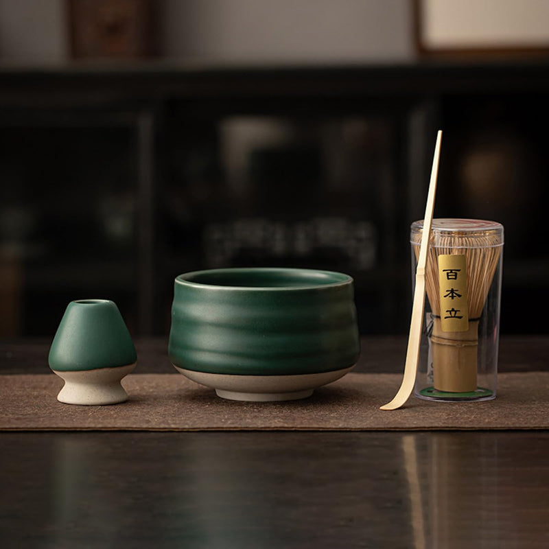 JIKANNOYA 抹茶セット お点前セット 茶道具 セット 4点セット 茶杓 茶筅 茶せん 百本立 茶筅立て くせ直し 初心者 お手入れも簡単 母の日 父の日 誕生日 贈り物 AQCJ02N