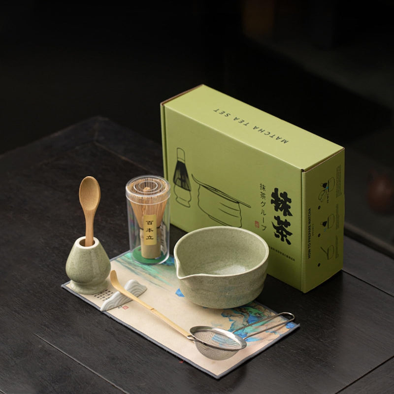 JIKANNOYA 抹茶セット 抹茶 セット 自宅用 茶道具 初心者 お点前セット 抹茶 陶器 抹茶茶碗 茶杓 茶杓立て 茶せん 百本立 茶筅立て くせ直し 綿茶巾 抹茶篩 茶道セット matcha set for beginners お手入れも簡単 母の日 父の日 誕生日 贈り物 おしゃれ CJ199