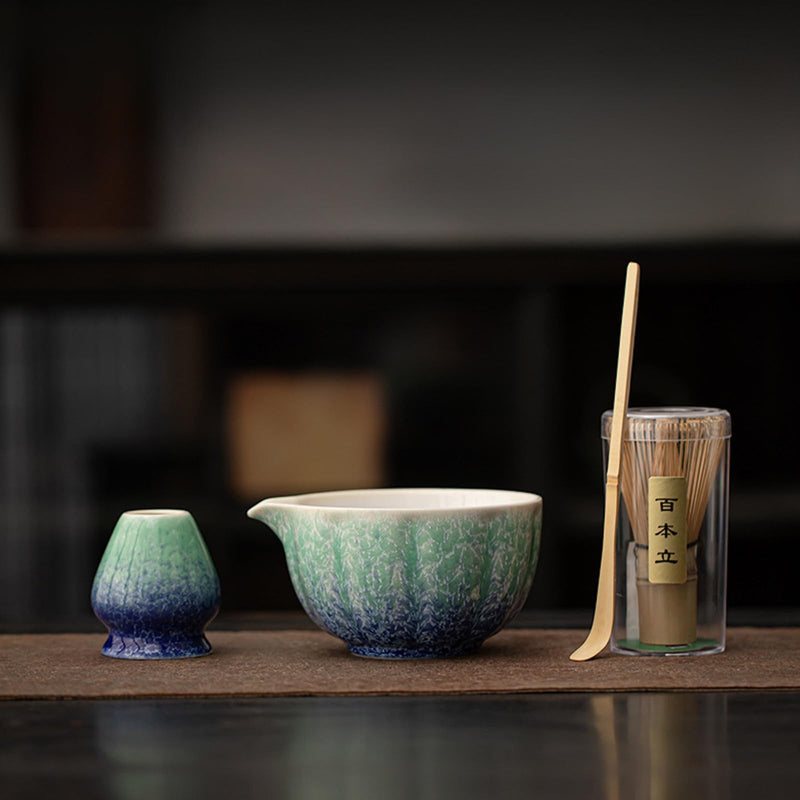 JIKANNOYA 抹茶セット 抹茶 セット 自宅用 茶道具 初心者 お点前セット 抹茶 陶器 抹茶茶碗 茶杓 茶杓立て 茶せん 百本立 茶筅立て くせ直し 綿茶巾 抹茶篩 茶道セット matcha set for beginners お手入れも簡単 母の日 父の日 誕生日 贈り物 おしゃれ 500ml AQCJ93