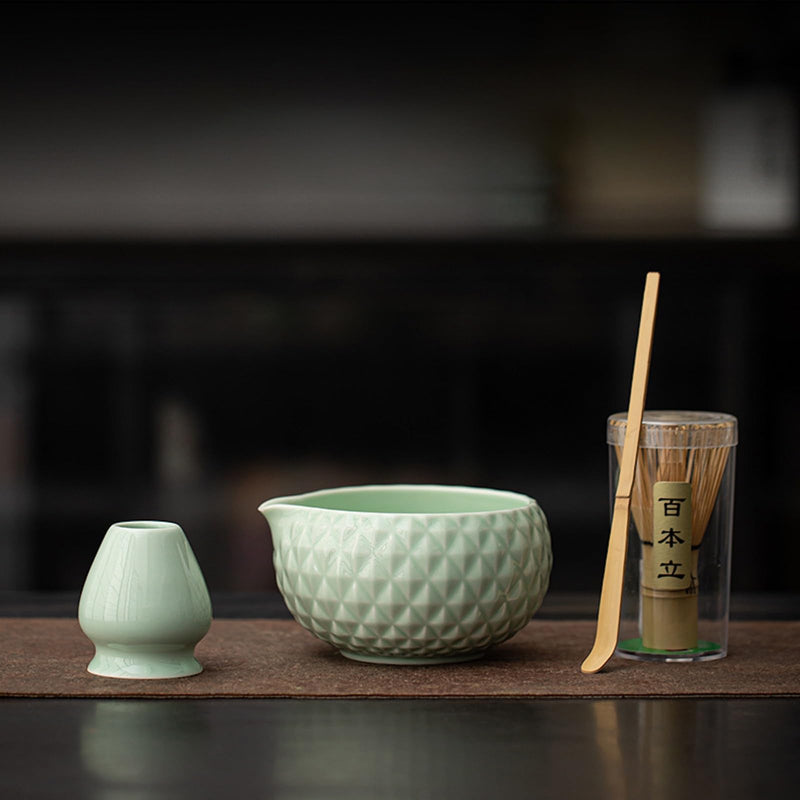 JIKANNOYA 抹茶 セット matcha set 茶道具 4点セット陶器 抹茶茶碗 bowl 茶杓 茶杓立て 茶せん 百本立 whisk 茶筅立て くせ直し 綿茶巾 抹茶篩 お手入れも簡単 初心者 自宅用 ceremony 母の日 父の日 誕生日 贈り物 gift おしゃれ cute 高級 CJ139