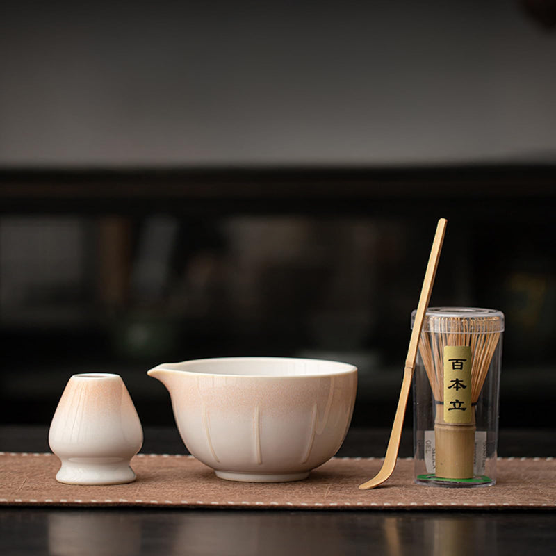 JIKANNOYA 抹茶セット 茶道具 初心者 自宅用 お点前セット matcha set 茶道 茶器 茶杓 茶筅 茶せん 百本立 茶筅立て くせ直し 抹茶篩 綿茶巾 陶器茶杓立て お手入れも簡単 持ち運び アウトドア 母の日 父の日 誕生日 贈り物 人気 おしゃれ 4点セット AQCJ72