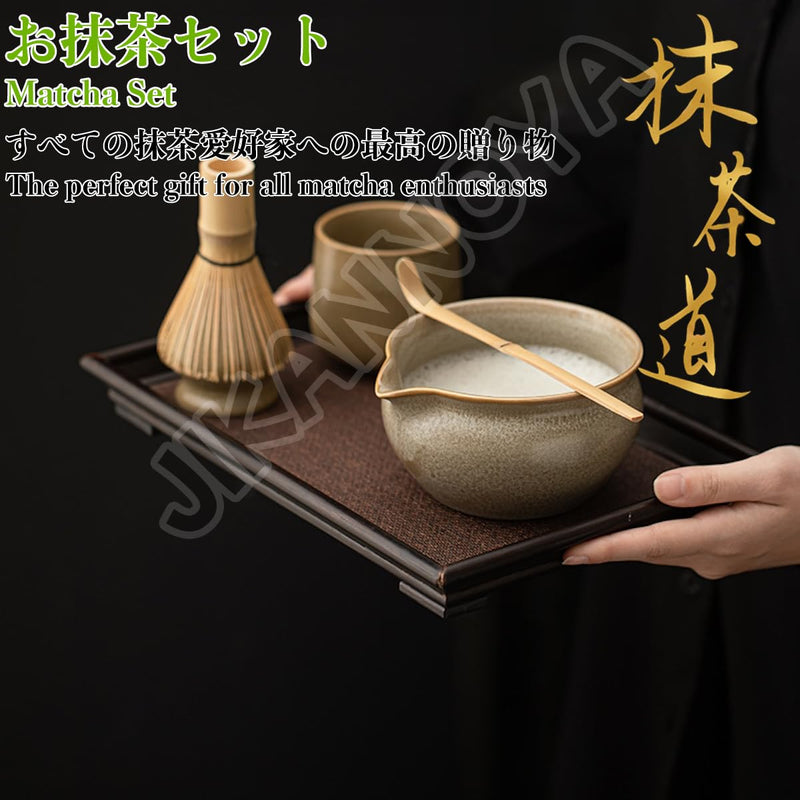 JIKANNOYA 抹茶セット 抹茶 セット 自宅用 茶道具 初心者 お点前セット 抹茶 陶器 抹茶茶碗 茶杓 茶杓立て 茶せん 百本立 茶筅立て くせ直し 綿茶巾 抹茶篩 茶道セット matcha set for beginners お手入れも簡単 母の日 父の日 誕生日 贈り物 おしゃれ 550ml AQCJ102