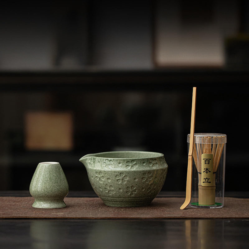 JIKANNOYA 抹茶 セット matcha set 茶道具 4点セット 抹茶茶碗 bowl 茶杓 茶せん 百本立 whisk 茶筅立て くせ直し お手入れも簡単 初心者 自宅用 ceremony 母の日 父の日 誕生日 贈り物 gift 持ち運び おしゃれ cute 高級 おうち時間グッズ 桜 CJ174