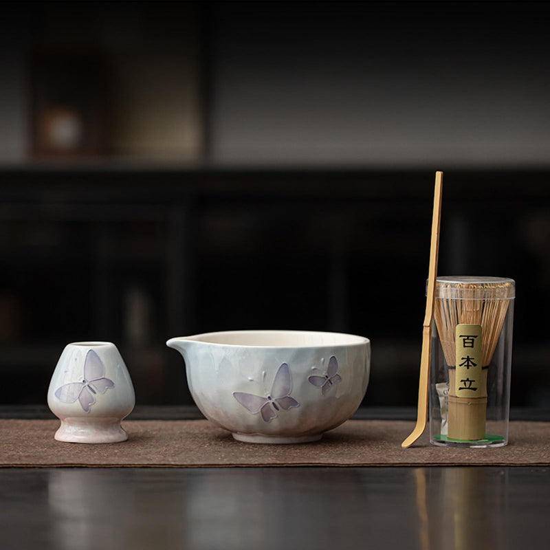 JIKANNOYA 抹茶 セット matcha set 茶道具 4点セット陶器 抹茶茶碗 bowl 茶杓 茶杓立て 茶せん 百本立 whisk 茶筅立て くせ直し 綿茶巾 抹茶篩 お手入れも簡単 初心者 自宅用 ceremony 母の日 父の日 誕生日 贈り物 gift おしゃれ cute 高級 CJ136