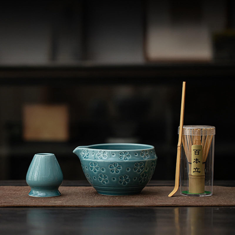JIKANNOYA 抹茶 セット matcha set 茶道具 4点セット 抹茶茶碗 bowl 茶杓 茶せん 百本立 whisk 茶筅立て くせ直し お手入れも簡単 初心者 自宅用 ceremony 母の日 父の日 誕生日 贈り物 gift 持ち運び おしゃれ cute 高級 おうち時間グッズ 桜 CJ174
