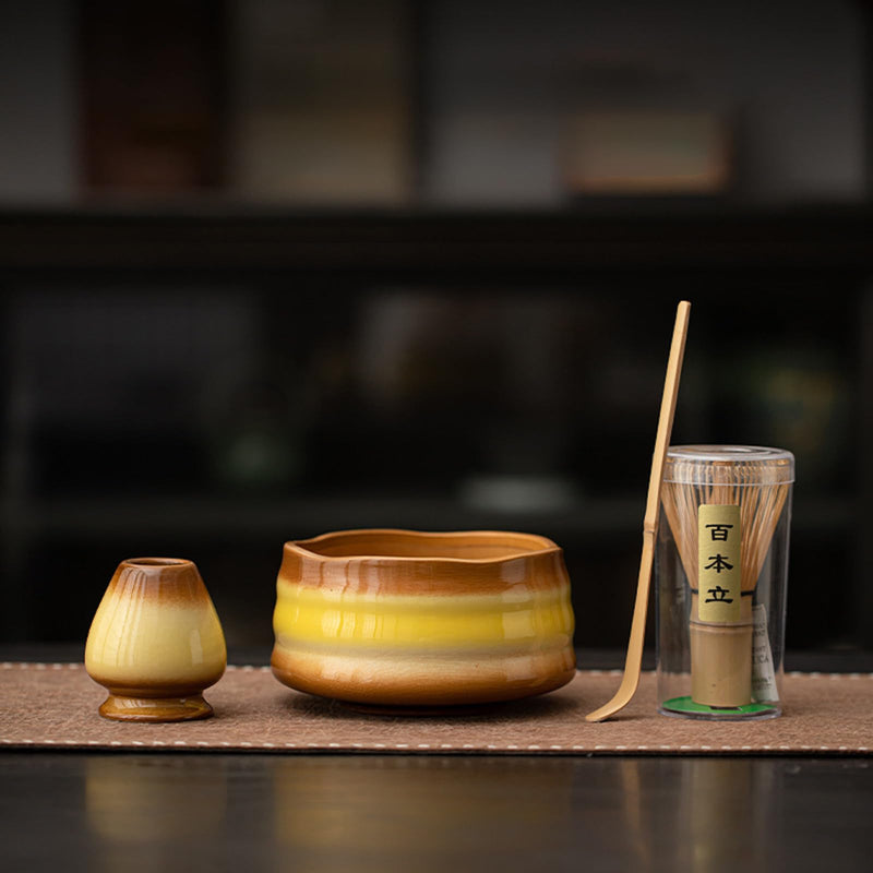 JIKANNOYA 抹茶セット 茶道具 初心者 自宅用 お点前セット matcha set 茶道 茶器 茶杓 茶筅 茶せん 百本立 茶筅立て くせ直し 抹茶篩 綿茶巾 陶器茶杓立て お手入れも簡単 持ち運び アウトドア 母の日 父の日 誕生日 贈り物 人気 おしゃれ 4点セット AQCJ71