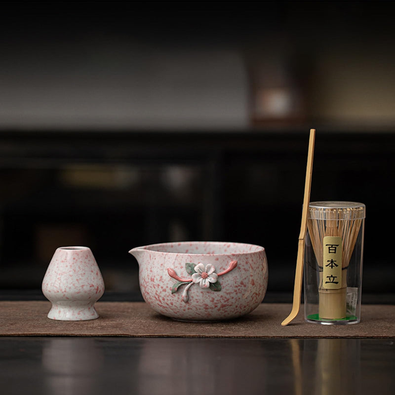 JIKANNOYA 抹茶 セット matcha set 茶道具 4点セット陶器 抹茶茶碗 bowl 茶杓 茶杓立て 茶せん 百本立 whisk 茶筅立て くせ直し 綿茶巾 抹茶篩 お手入れも簡単 初心者 自宅用 ceremony 母の日 父の日 誕生日 贈り物 gift おしゃれ cute 高級 CJ134