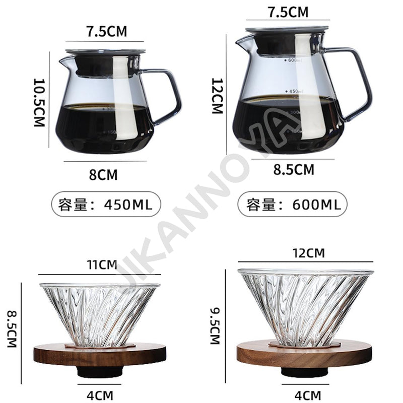 JIKANNOYA コーヒードリッパー ハンドドリップセット コーヒーサーバー 割れない コーヒー サーバー 高ホウ素シリカガラス材料 耐熱ガラス 直火対応 耐寒性 透明 蓋付き 電子レンジ·食洗機対応 目盛り付き コーヒー用品 使いやすい 洗いやすい 多用途 家用 喫茶店 AQKF31