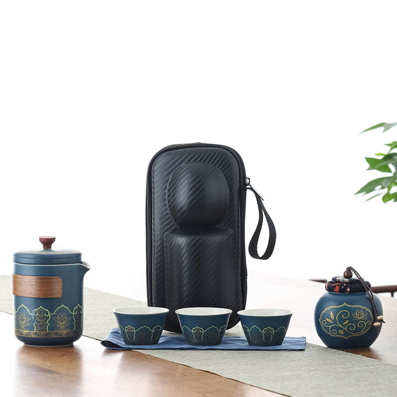 JIKANNOYA 中国茶器セット 茶器 茶具 磁器 急須 湯呑み お茶缶 セット 携帯 台湾茶器 旅行ティーセット 茶の入れ 携帯用茶具 車載旅行茶器セット 収納バッグ付き 初心者 高級 おしゃれ 軽量 お出かけ用 旅行 お手入れも簡単 母の日 父の日 誕生日 贈り物 AQZGCJ01