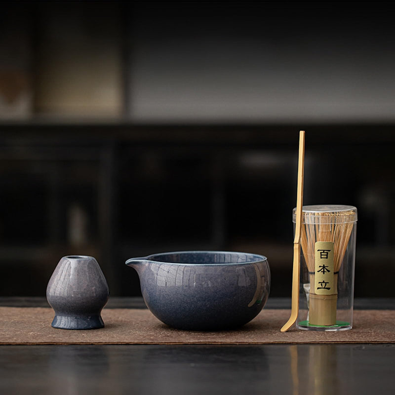 JIKANNOYA 抹茶 セット matcha set 茶道具 4点セット陶器 抹茶茶碗 bowl 茶杓 茶杓立て 茶せん 百本立 whisk 茶筅立て くせ直し 綿茶巾 抹茶篩 お手入れも簡単 初心者 自宅用 ceremony 母の日 父の日 誕生日 贈り物 gift おしゃれ cute 高級 CJ130