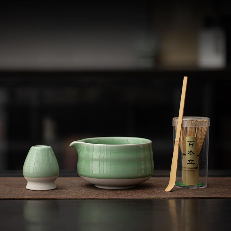 JIKANNOYA 抹茶 セット matcha set 茶道具 4点セット陶器 抹茶茶碗 bowl 茶杓 茶せん 百本立 whisk 茶筅立て くせ直し お手入れも簡単 初心者 自宅用 ceremony 母の日 父の日 誕生日 贈り物 gift おしゃれ cute 高級 おうち時間グッズ 汝窯 CJ156