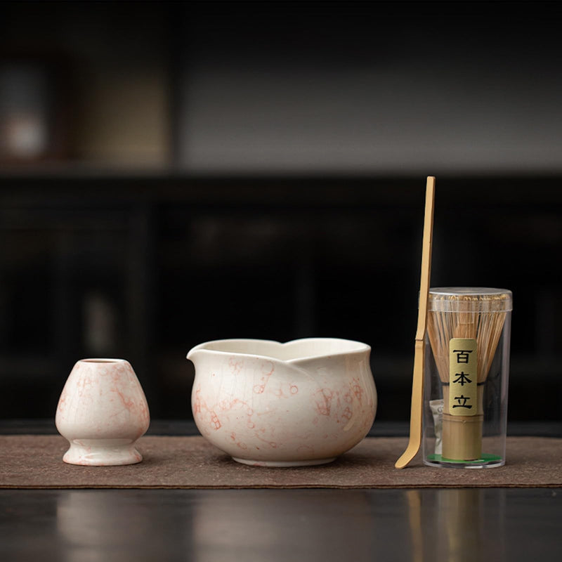 JIKANNOYA 抹茶 セット matcha set 茶道具 4点セット陶器 抹茶茶碗 bowl 茶杓 茶杓立て 茶せん 百本立 whisk 茶筅立て くせ直し 綿茶巾 抹茶篩 お手入れも簡単 初心者 自宅用 ceremony 母の日 父の日 誕生日 贈り物 gift おしゃれ cute 高級 CJ140