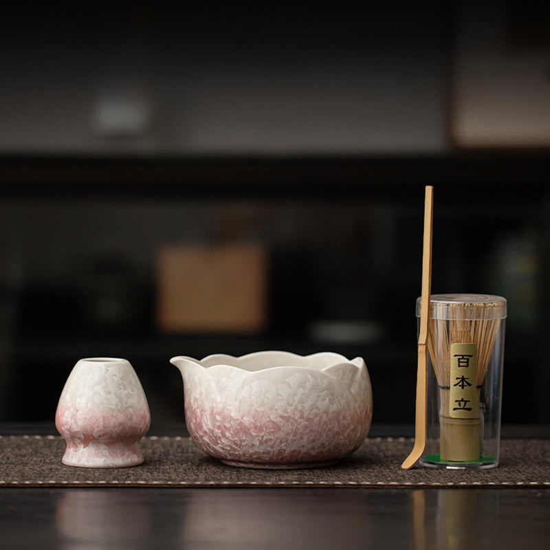 JIKANNOYA 抹茶 セット matcha set 茶道具 4点セット陶器 抹茶茶碗 bowl 茶杓 茶せん 百本立 whisk 茶筅立て くせ直し お手入れも簡単 初心者 自宅用 ceremony 母の日 父の日 誕生日 贈り物 gift おしゃれ cute 高級 おうち時間グッズ 氷裂貫入釉薬シリーズ CJ159