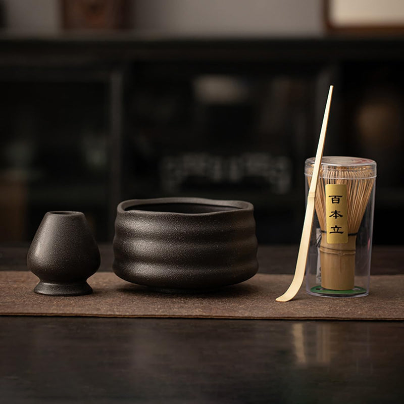 JIKANNOYA 抹茶セット お点前セット 茶道具 セット 4点セット 茶杓 茶筅 茶せん 百本立 茶筅立て くせ直し 初心者 お手入れも簡単 母の日 父の日 誕生日 贈り物 AQCJ02N