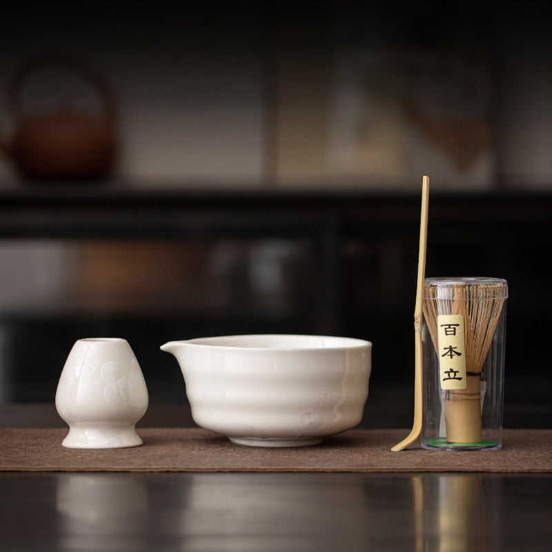 JIKANNOYA 抹茶セット 抹茶 セット 自宅用 茶道具 初心者 お点前セット 抹茶 陶器 抹茶茶碗 茶杓 茶杓立て 茶せん 百本立 茶筅立て くせ直し 綿茶巾 抹茶篩 茶道セット matcha set for beginners お手入れも簡単 母の日 父の日 誕生日 贈り物 おしゃれ 氷花柄 550ml AQCJ103