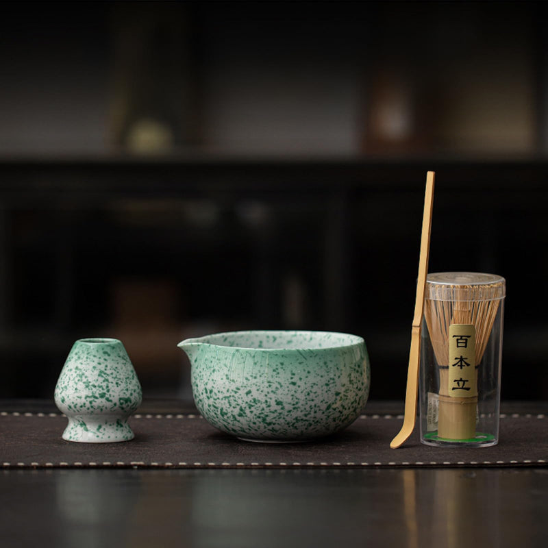 JIKANNOYA 抹茶 セット matcha set 初心者 茶道具 4点セット 陶器 抹茶茶碗 bowl 茶杓 茶せん 百本立 whisk 茶筅立て くせ直し お手入れも簡単 自宅用 ceremony 母の日 父の日 誕生日 贈り物 gift おしゃれ cute 高級 おうち時間グッズ CJ181
