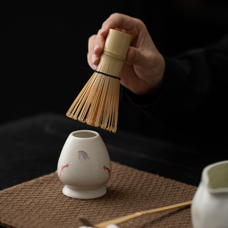 JIKANNOYA 抹茶セット 抹茶 セット 自宅用 茶道具 初心者 お点前セット 陶器 抹茶茶碗 茶杓 茶杓立て 茶せん 百本立 茶筅立て くせ直し 茶道セット matcha set for beginners お手入れも簡単 母の日 父の日 誕生日 贈り物 おしゃれ 8点セット 手描き CJ233