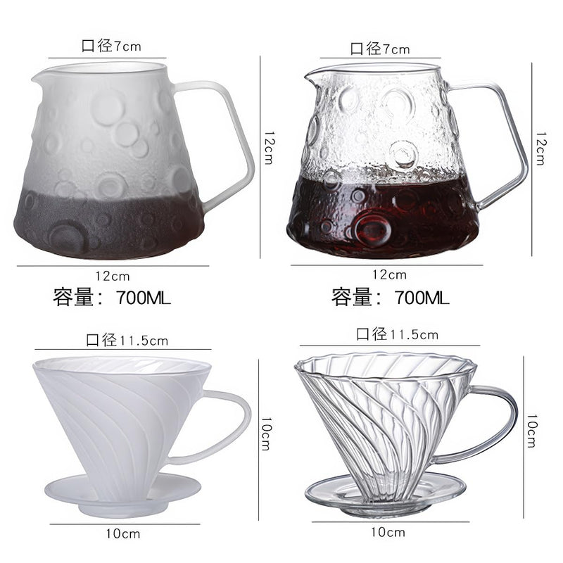 JIKANNOYA コーヒードリッパー ハンドドリップセット コーヒーサーバー 割れない 高ホウ素シリカガラス材料 耐熱ガラス 直火対応 耐寒性 クルミ材 ドリッパー 透明 電子レンジ·食洗機対応 コーヒー用品 使いやすい 洗いやすい 多用途 家用 喫茶店 1~4杯用 700ml