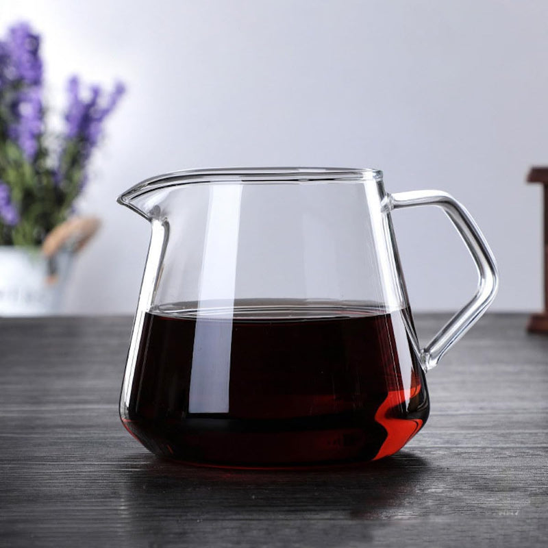 JIKANNOYA コーヒーポット 割れない 高ホウ素シリカガラス材料 耐熱ガラス 直火対応 耐寒性 ハンドル付き コーヒーサーバー 透明 電子レンジ 食洗機対応 コーヒー用品 使いやすい 洗いやすい 多用途 家用 喫茶店 1~3杯用 400ml AQKF01N