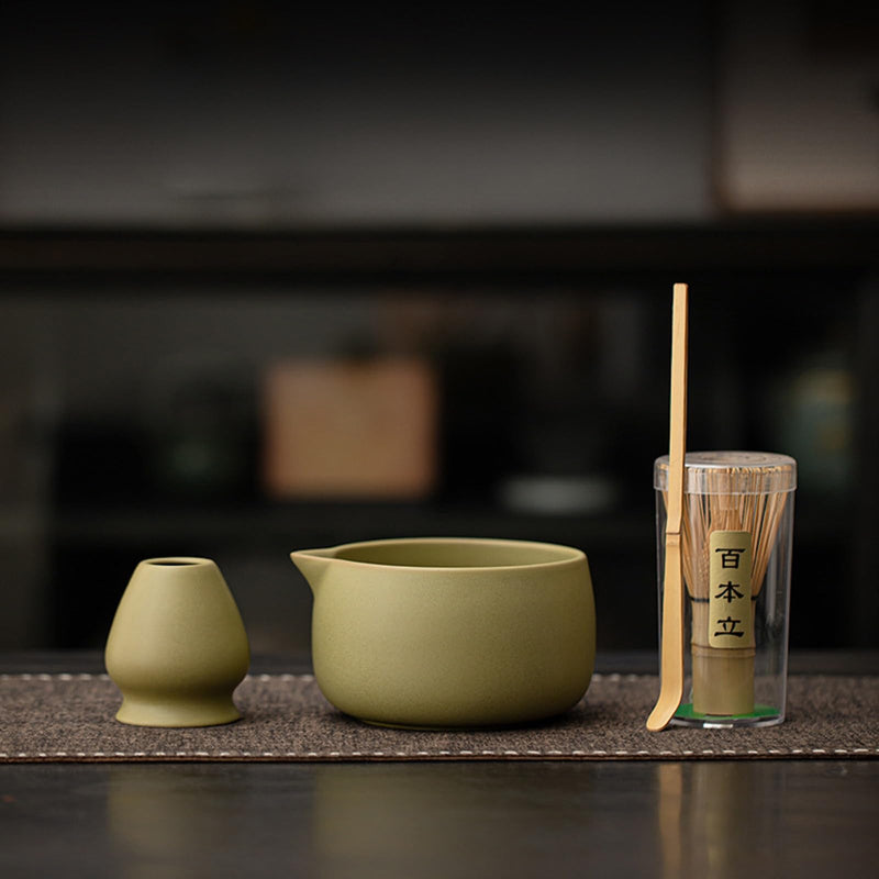 JIKANNOYA 抹茶 セット matcha set 茶道具 4点セット 抹茶茶碗 bowl 茶杓 茶せん 百本立 whisk 茶筅立て くせ直し お手入れも簡単 初心者 自宅用 ceremony 母の日 父の日 誕生日 贈り物 gift 持ち運び おしゃれ cute 高級 おうち時間グッズ CJ171