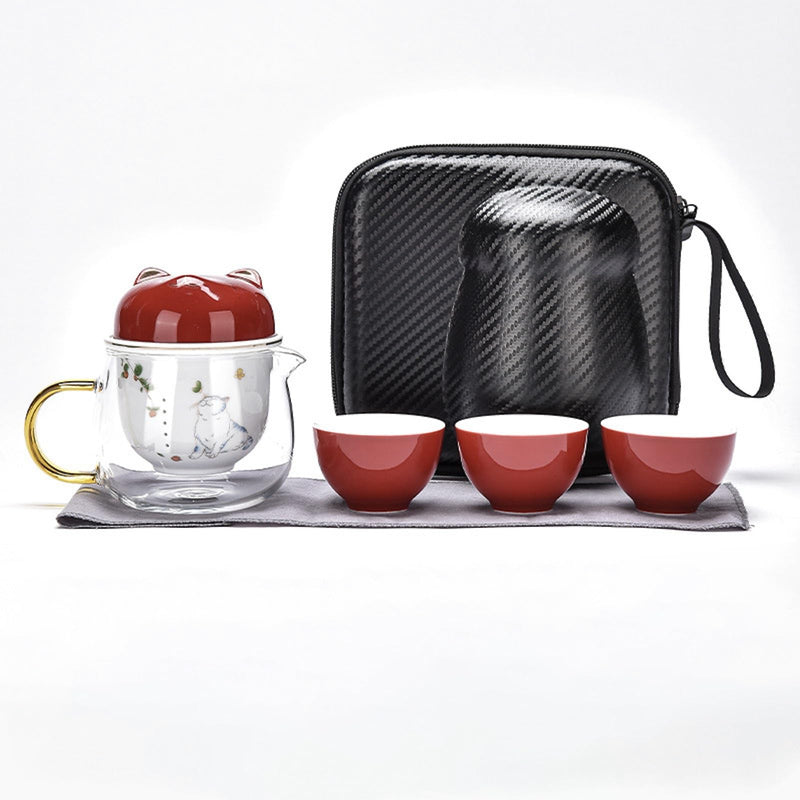 JIKANNOYA 中国茶器セット 茶器 茶具 磁器 急須 湯呑み お茶缶 セット 携帯 台湾茶器 旅行ティーセット 茶の入れ 携帯用茶具 車載旅行茶器セット 収納バッグ付き 初心者 かわいい 高級 おしゃれ 軽量 お出かけ用 旅行 お手入れも簡単 母の日 父の日 誕生日 贈り物 AQZGCJ02