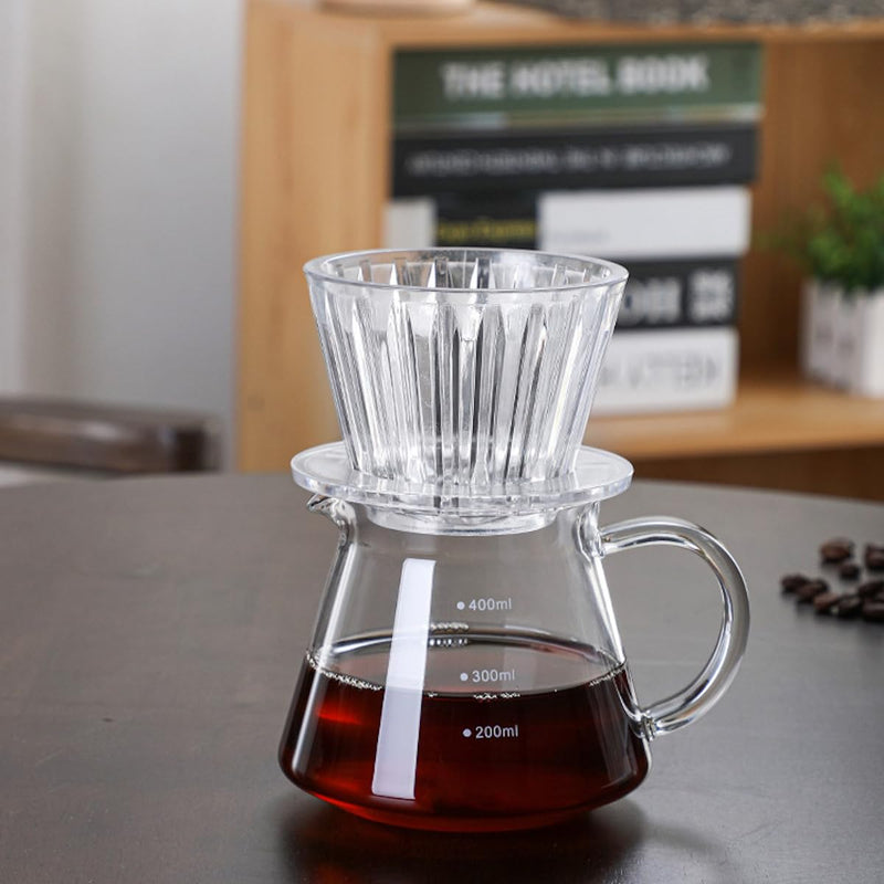 JIKANNOYA コーヒードリッパー 400ml ハンドドリップセット コーヒーサーバー 割れない 目盛付き 高ホウ素シリカガラス材料 耐熱ガラス 直火対応 耐寒性 ドリッパー 電子レンジ·食洗機対応 コーヒー用品 洗いやすい 多用途 家用 喫茶店 1~2杯用