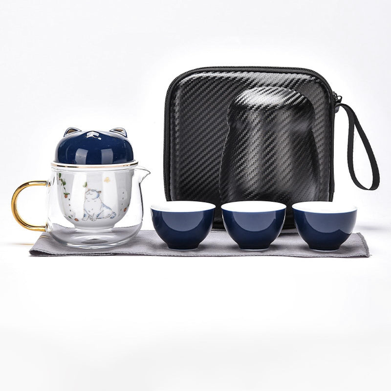 JIKANNOYA 中国茶器セット 茶器 茶具 磁器 急須 湯呑み お茶缶 セット 携帯 台湾茶器 旅行ティーセット 茶の入れ 携帯用茶具 車載旅行茶器セット 収納バッグ付き 初心者 かわいい 高級 おしゃれ 軽量 お出かけ用 旅行 お手入れも簡単 母の日 父の日 誕生日 贈り物 AQZGCJ02