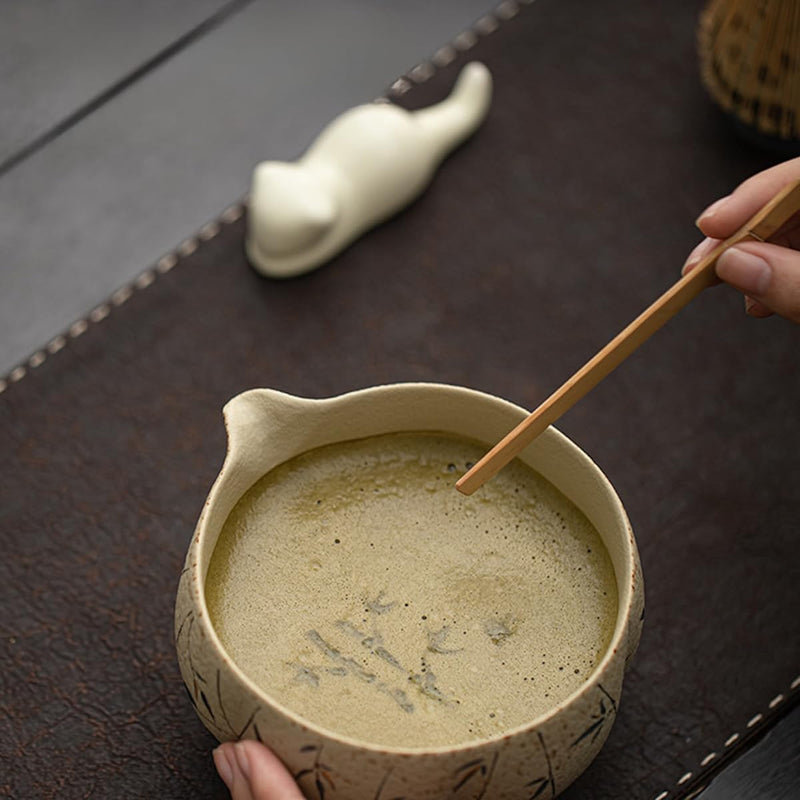 JIKANNOYA 抹茶セット 抹茶 セット 自宅用 茶道具 初心者 お点前セット 抹茶 陶器 抹茶茶碗 茶杓 ネコ茶杓立て 茶せん 百本立 茶筅立て くせ直し 綿茶巾 抹茶篩 茶道セット matcha set for beginners お手入れも簡単 母の日 父の日 誕生日 贈り物 おしゃれ 8点セット 550ml CJ148