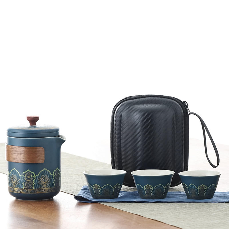 JIKANNOYA 中国茶器セット 茶器 茶具 磁器 急須 湯呑み お茶缶 セット 携帯 台湾茶器 旅行ティーセット 茶の入れ 携帯用茶具 車載旅行茶器セット 収納バッグ付き 初心者 高級 おしゃれ 軽量 お出かけ用 旅行 お手入れも簡単 母の日 父の日 誕生日 贈り物 AQZGCJ01